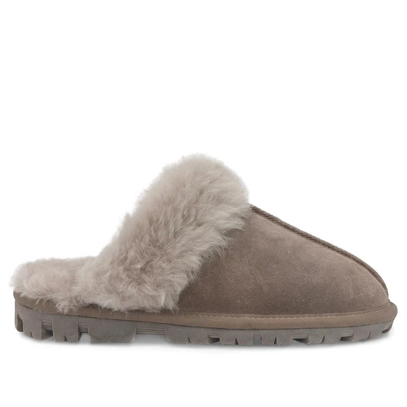 Luxury Leather Mule Slippers W/ Warm Linings - DUO44013 / 329 822 - Taupe
