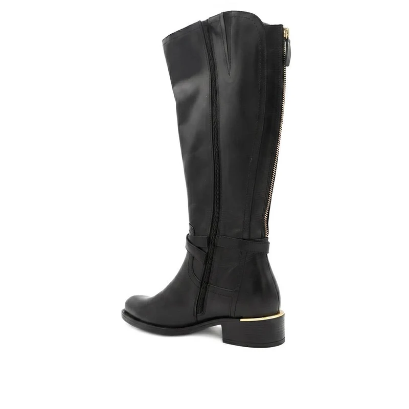 Wide Fit Leather Long Boots - SAK44000 / 330 239 - Black