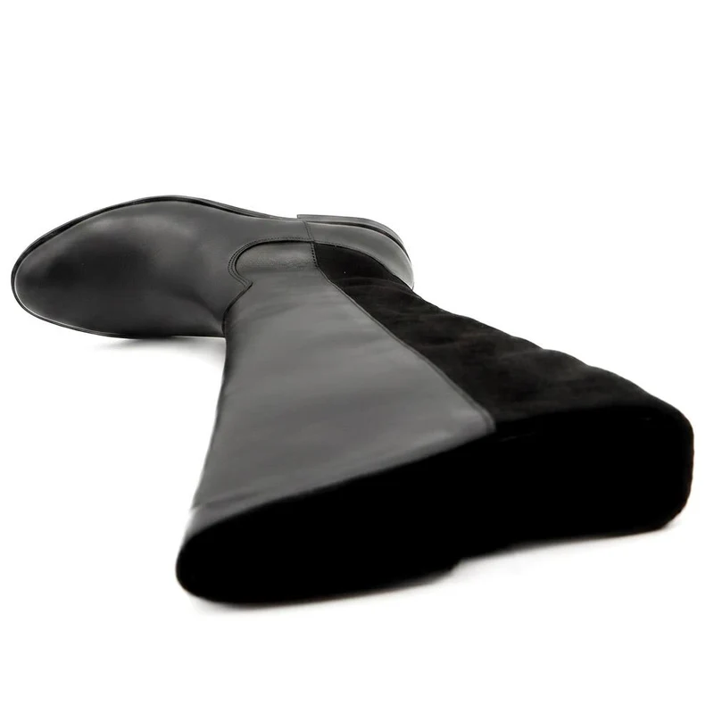Leather Flat Heeled Long Boots - SAK44001 / 330 240 - Black