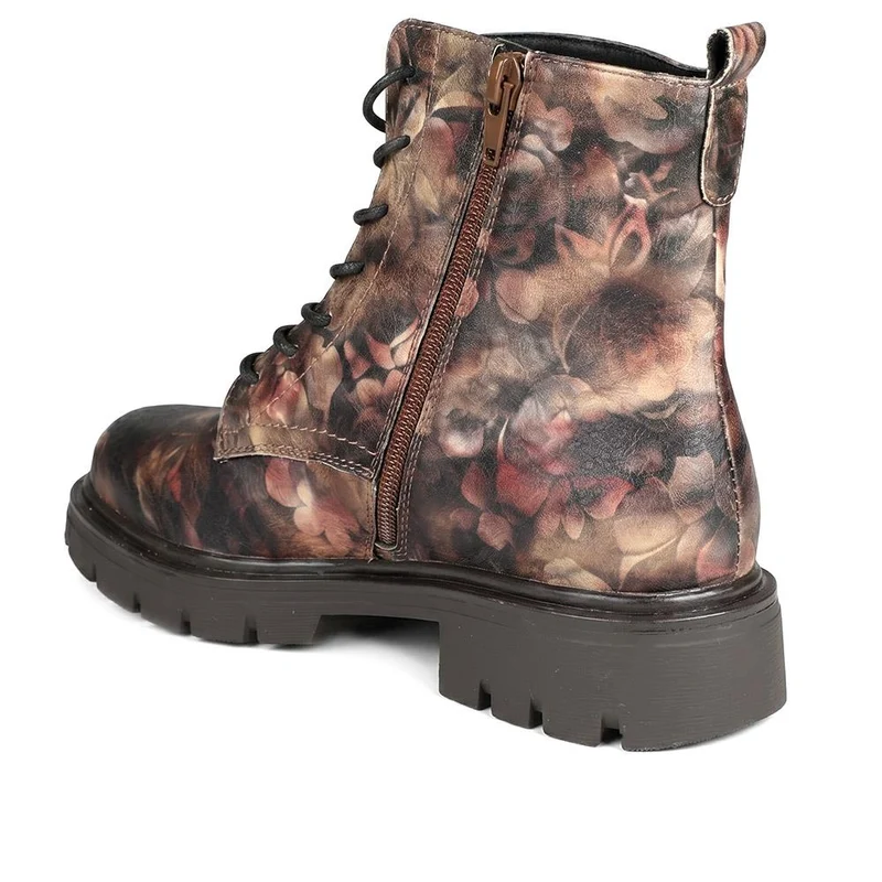 Lace-Up Block-Heeled Boots - WBINS42017 / 328 111 - Brown Multi