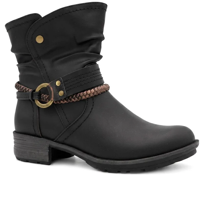 Buckle Detail Zip Fasten Ankle Boots - WOIL44048 / 329 800 - Black