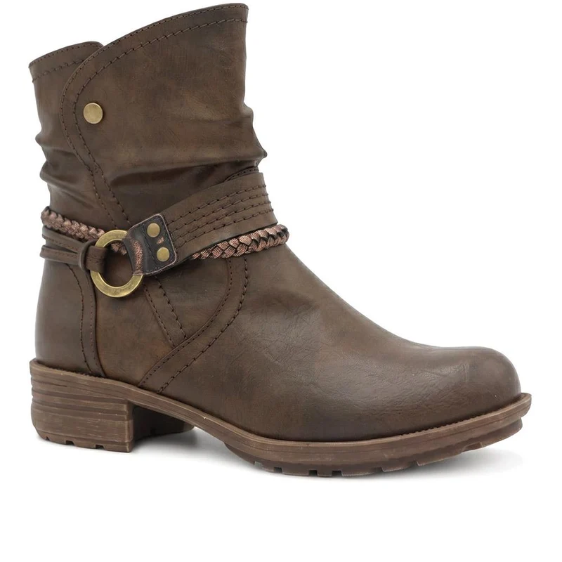 Buckle Detail Zip Fasten Ankle Boots - WOIL44048 / 329 800 - Brown