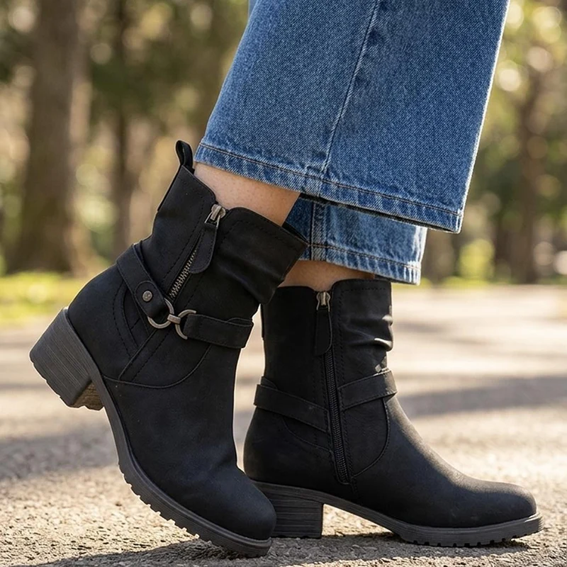 Warm Lined Zip Fasten Calf Length Boots - LECHE44004 / 329 942 - Black