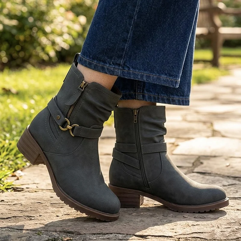 Warm Lined Zip Fasten Calf Length Boots - LECHE44004 / 329 942 - Green