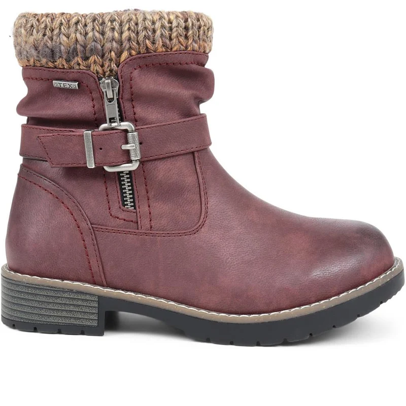 Extra-Wide Knitted Cuff Ankle Boots - BEE / 324 435 - Burgundy