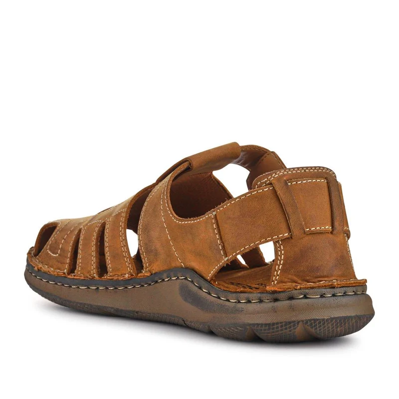 Wide-Fit Leather Touch-Fasten Sandals - JOSEF41500 / 327 043 - Tan
