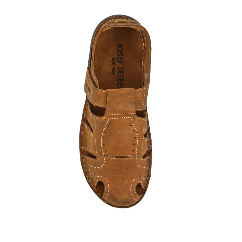 Wide-Fit Leather Touch-Fasten Sandals - JOSEF41500 / 327 043 - Tan