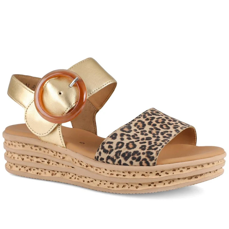 Gabor Leather Adjustable Fasten Wedge Sandals - GABC43005 / 330 726 - Gold Multi