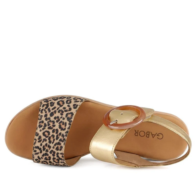 Gabor Leather Adjustable Fasten Wedge Sandals - GABC43005 / 330 726 - Gold Multi