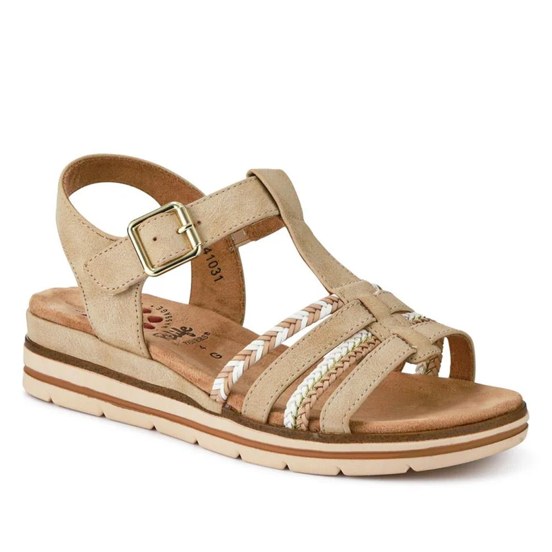 Wide-Fit Strappy Buckle-Up Sandals - RELIF41031 / 326 874 - Beige