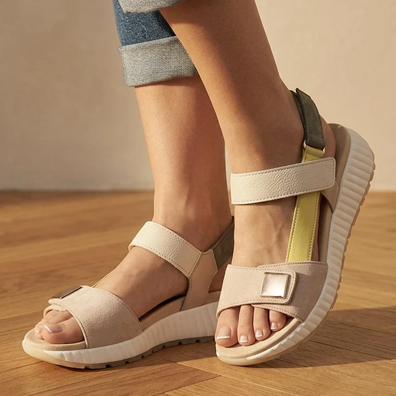 Gabor Leather Touch Fasten Platform Sandals - GABC43521 / 330 460 - Beige Multi