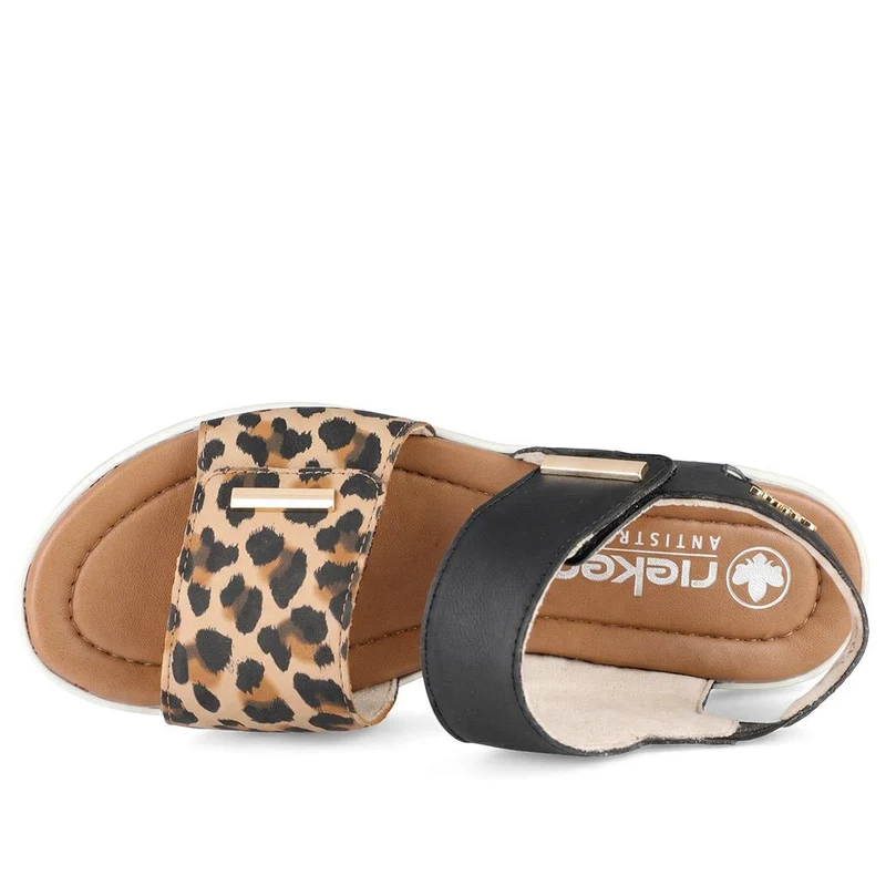 Rieker Adjustable Fasten Wedged Sandals - RKR43084 / 330 735 - Black Leopard
