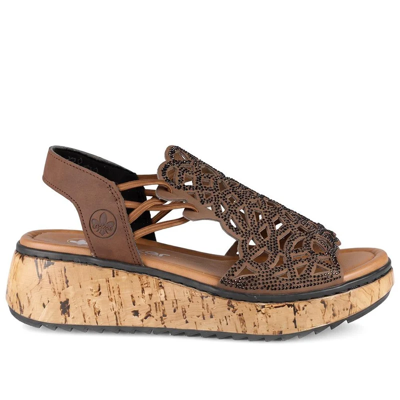Rieker Elasticated Wedge Heel Fashion Sandals - RKR43083 / 330 734 - Brown
