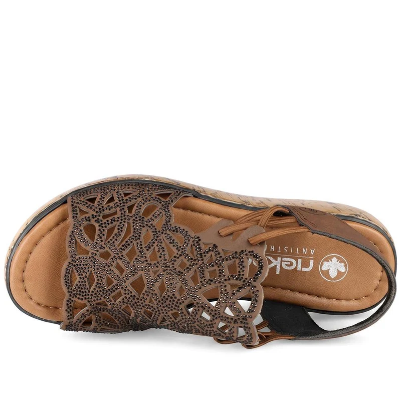 Rieker Elasticated Wedge Heel Fashion Sandals - RKR43083 / 330 734 - Brown