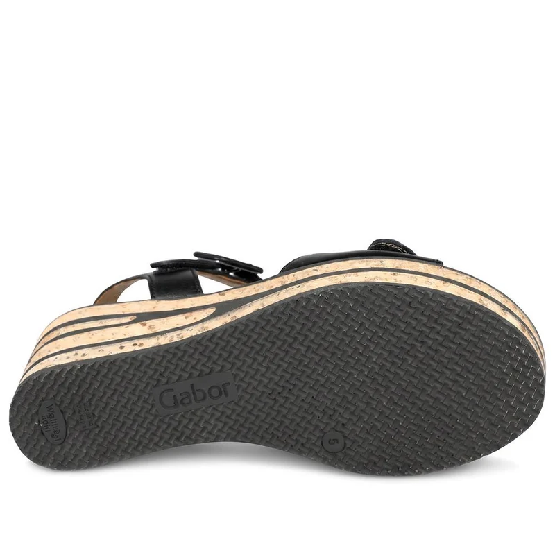 Gabor Buckle Fasten Wedge Heel Sandals - GABC43526 / 330 708 - Black