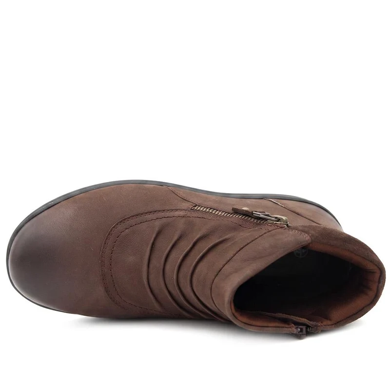 EasyFit Extra Wide Leather Zip Up Ankle Boots - TES / 330 213 - Chocolate