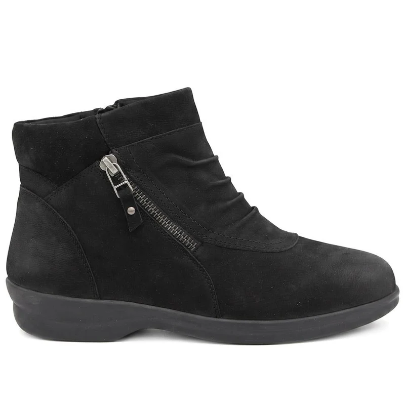 EasyFit Extra Wide Leather Zip Up Ankle Boots - TES / 330 213 - Black