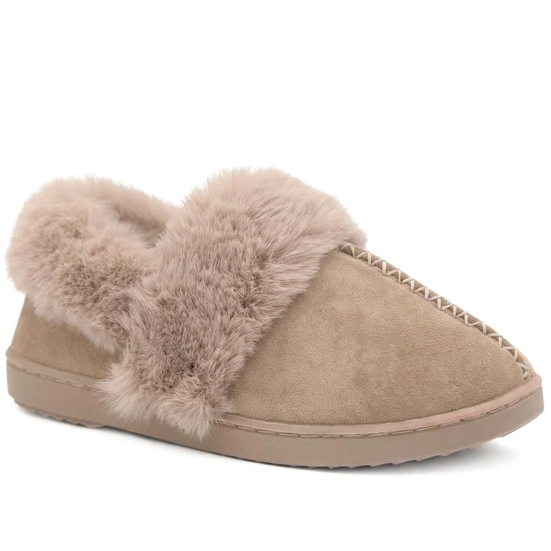 Luxury Faux Fur Full Slippers - GALOP44002 / 330 001 - Taupe