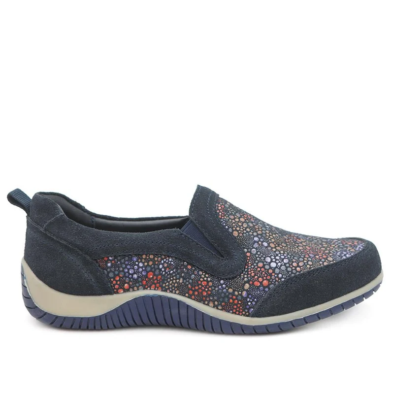 Wide Fit Leather Slip On Comfort Trainers - BRK43025 / 328 915 - Navy Floral