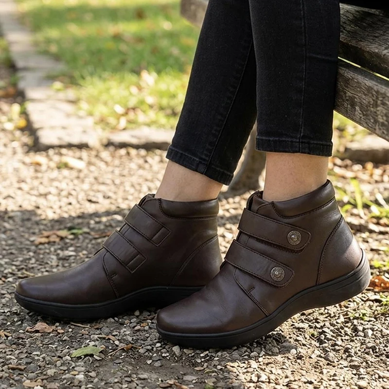 Wide Fit Leather Touch Fasten Boots - KF42005 / 328 423 - Chocolate