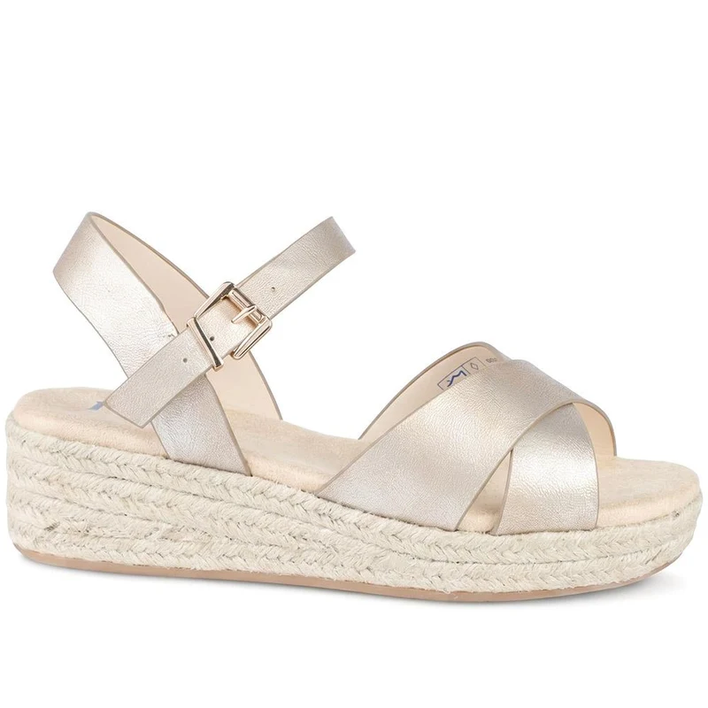 Wide Fit Buckle Fasten Strappy Espadrilles - WBINS43079 / 329 284 - Gold