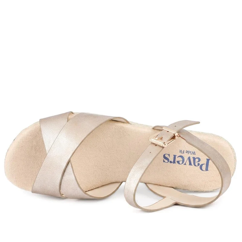 Wide Fit Buckle Fasten Strappy Espadrilles - WBINS43079 / 329 284 - Gold