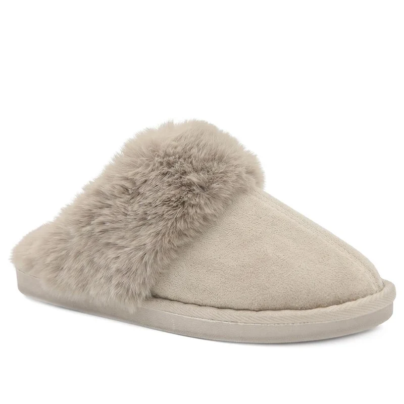 Wide Fit Luxury Faux Fur Slippers - GALOP44005 / 330 022 - Taupe