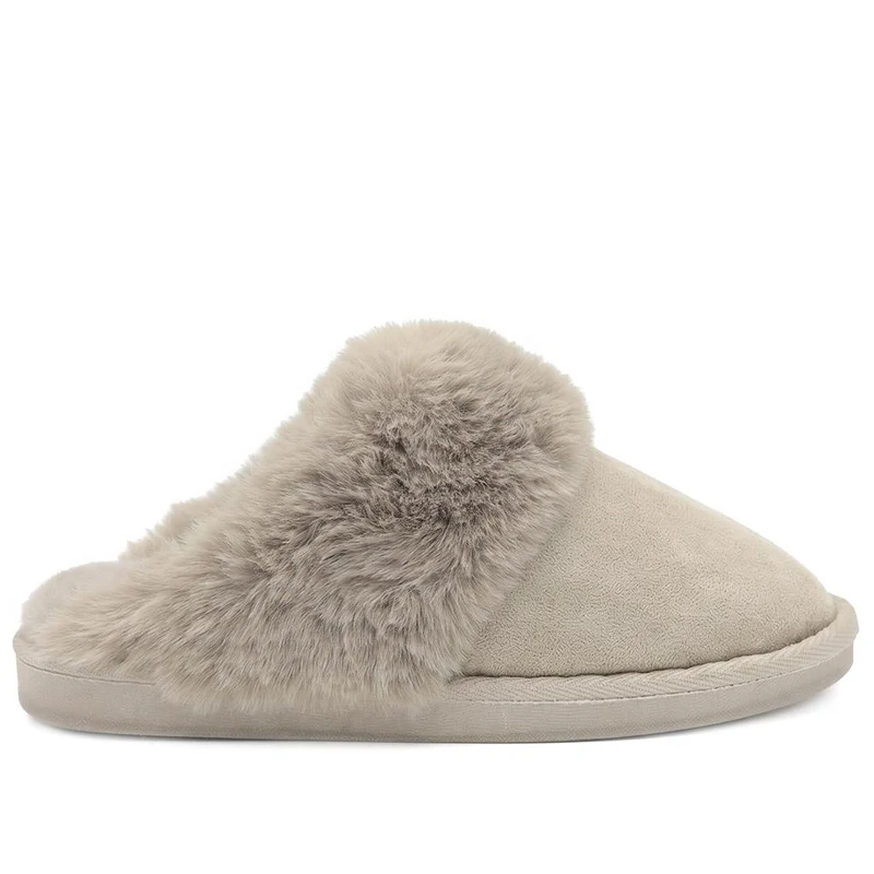 Wide Fit Luxury Faux Fur Slippers - GALOP44005 / 330 022 - Taupe