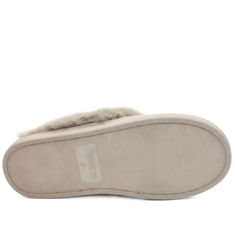 Wide Fit Luxury Faux Fur Slippers - GALOP44005 / 330 022 - Taupe