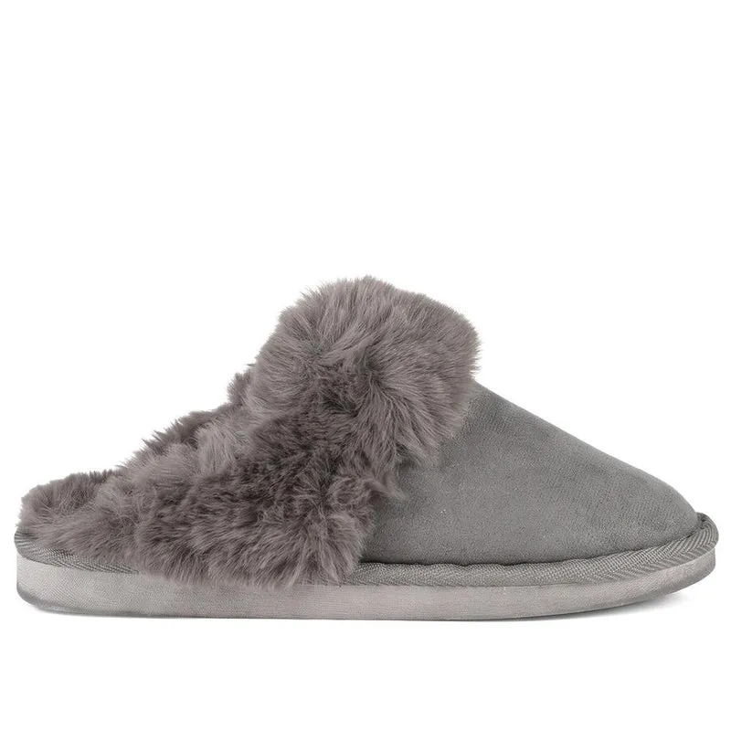 Luxury Faux Fur Lined Mule Slippers - GALOP44004 / 330 021 - Silver Sparkle