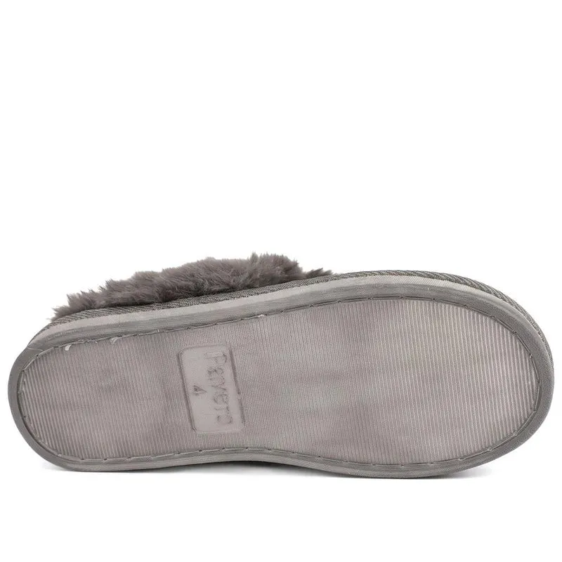 Luxury Faux Fur Lined Mule Slippers - GALOP44004 / 330 021 - Silver Sparkle