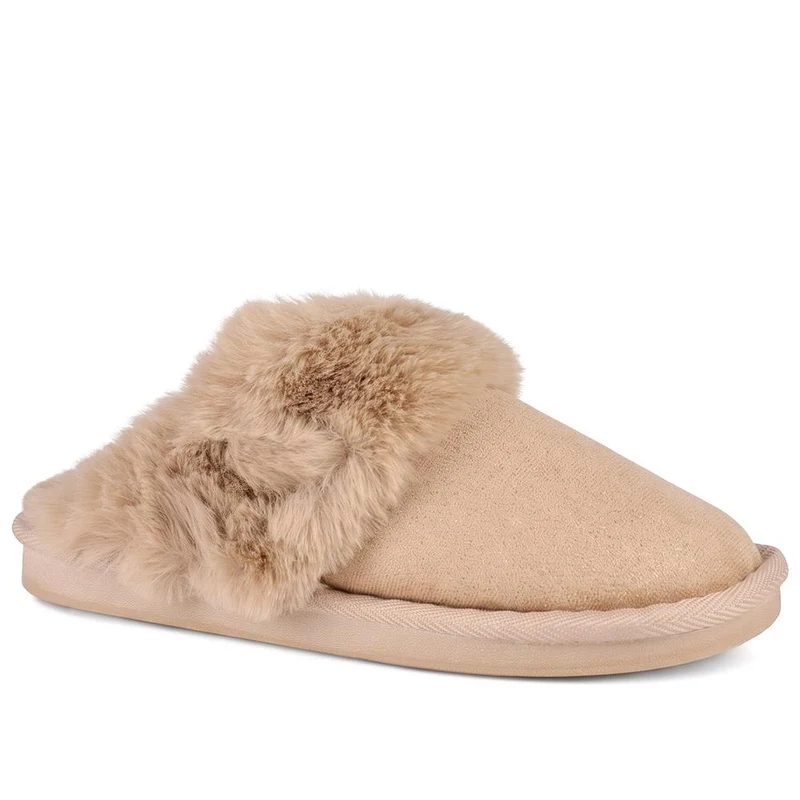 Luxury Faux Fur Lined Mule Slippers - GALOP44004 / 330 021 - Gold Sparkle