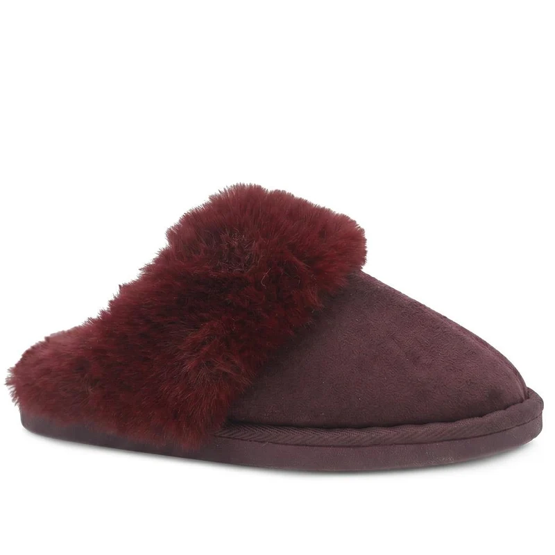 Wide Fit Luxury Faux Fur Slippers - GALOP44005 / 330 022 - Burgundy