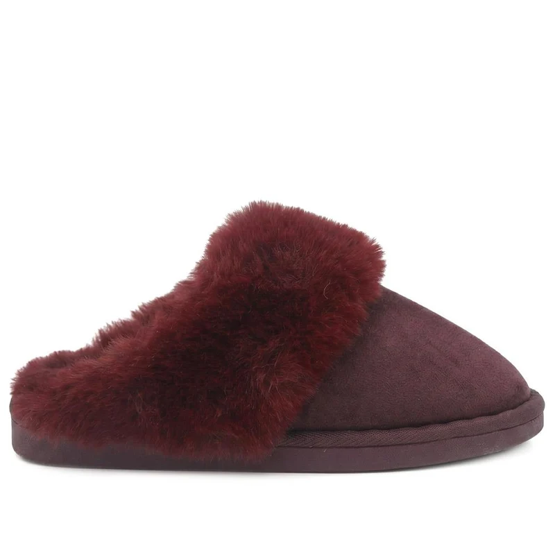 Wide Fit Luxury Faux Fur Slippers - GALOP44005 / 330 022 - Burgundy