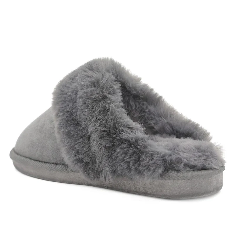 Luxury Faux Fur Lined Warm Mule Slippers - GALOP44006 / 330 024 - Grey