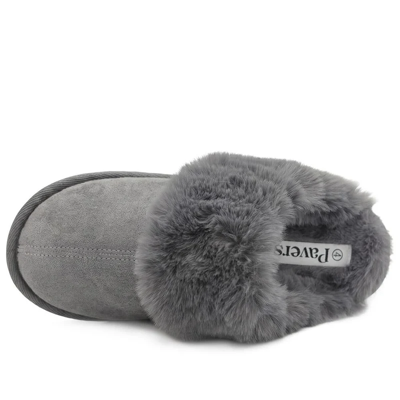 Luxury Faux Fur Lined Warm Mule Slippers - GALOP44006 / 330 024 - Grey