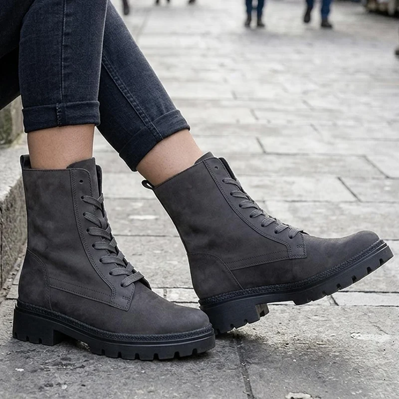 Gabor Wide Fit Leather Lace Up Boots - GABC44064 / 330 673 - Dark Grey