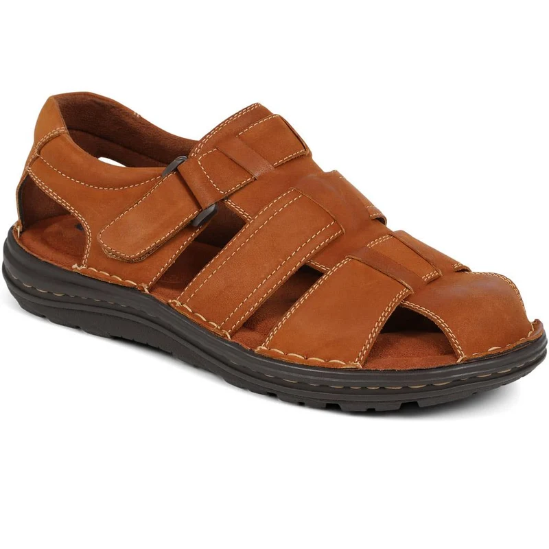 Touch-Fasten Leather Sandals - AATRA39001 / 325 336 - Tan