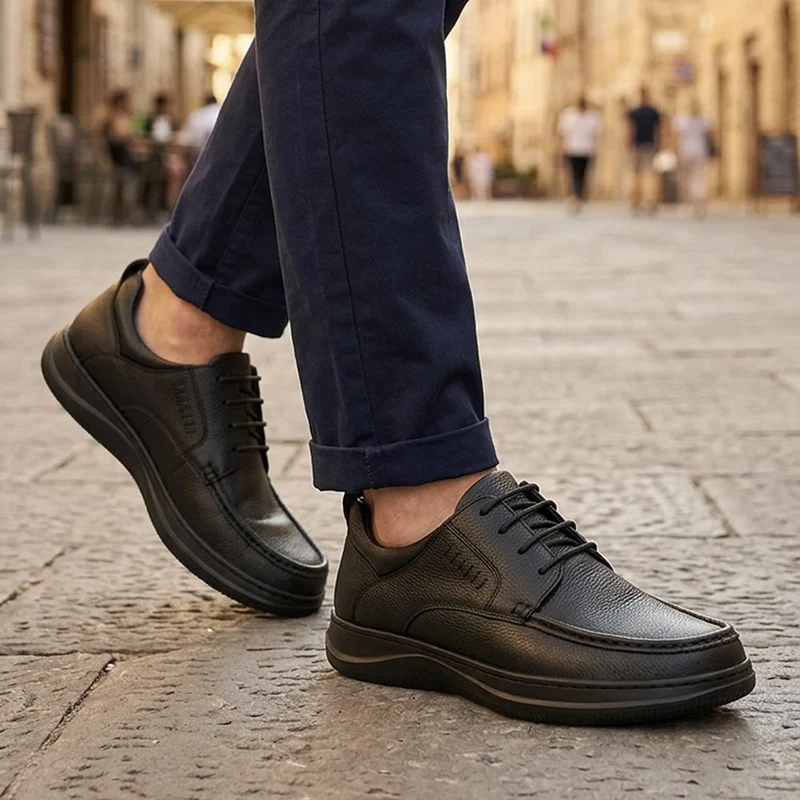 Extra Wide Smart Leather Lace Up Shoes - PRFEM44006 / 330 182 - Black