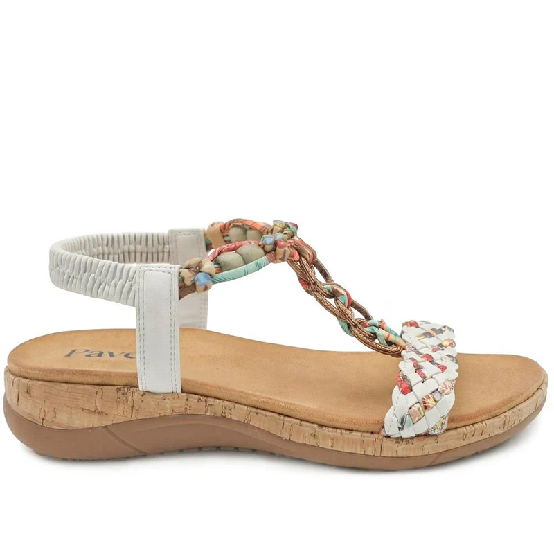 Beaded Elasticated Fit Sandals - BAIZH43020 / 329 011 - White