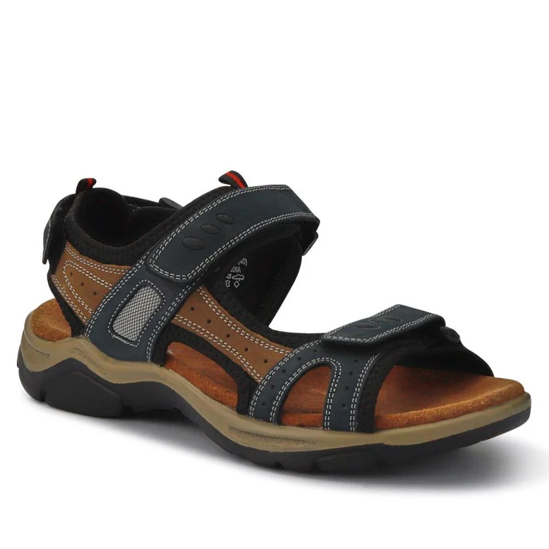 Casual Leather Sandals - DDIN41012 / 327 117 - Navy-Brown