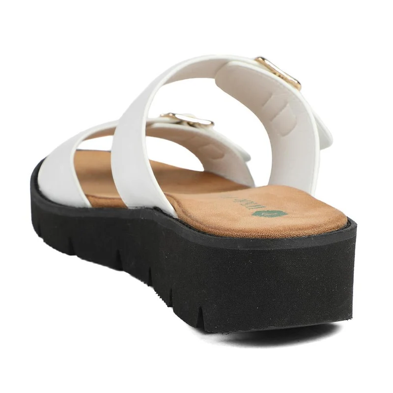 Wide Fit Cushioned Buckled Sandals - BAIZH43015 / 329 140 - White