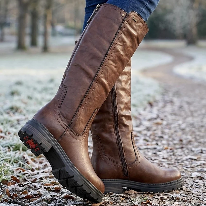 Relife Zip Up Calf Length Boots - RELIF44033 / 329 821 - Cognac
