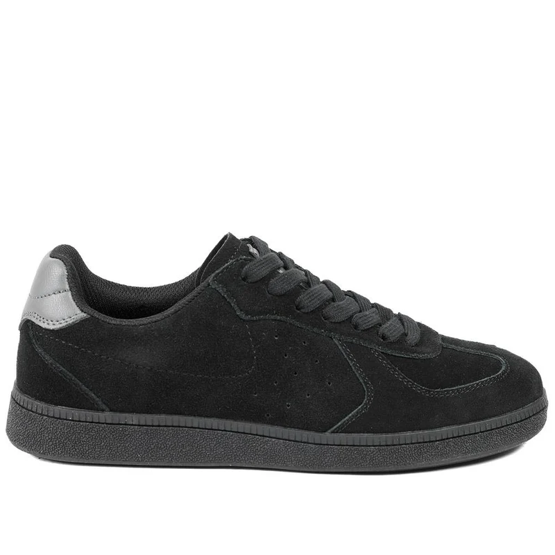 Leather Suede Lace Up Trainers - DINGX43004 / 329 047 - Black