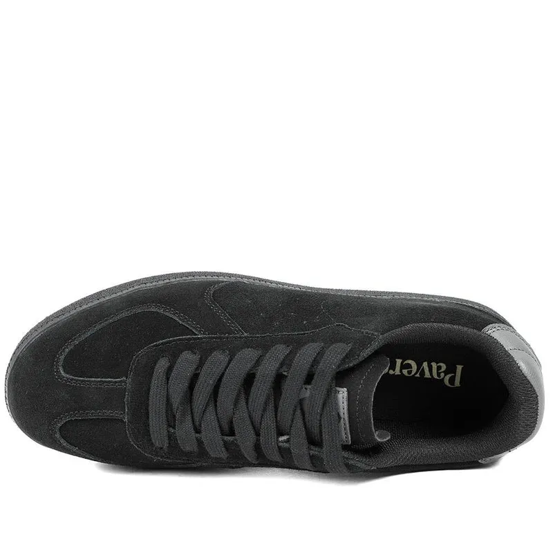 Leather Suede Lace Up Trainers - DINGX43004 / 329 047 - Black