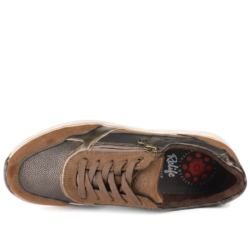 Relife Zip & Lace Up Trainers - RELIF44023 / 329 644 - Cognac