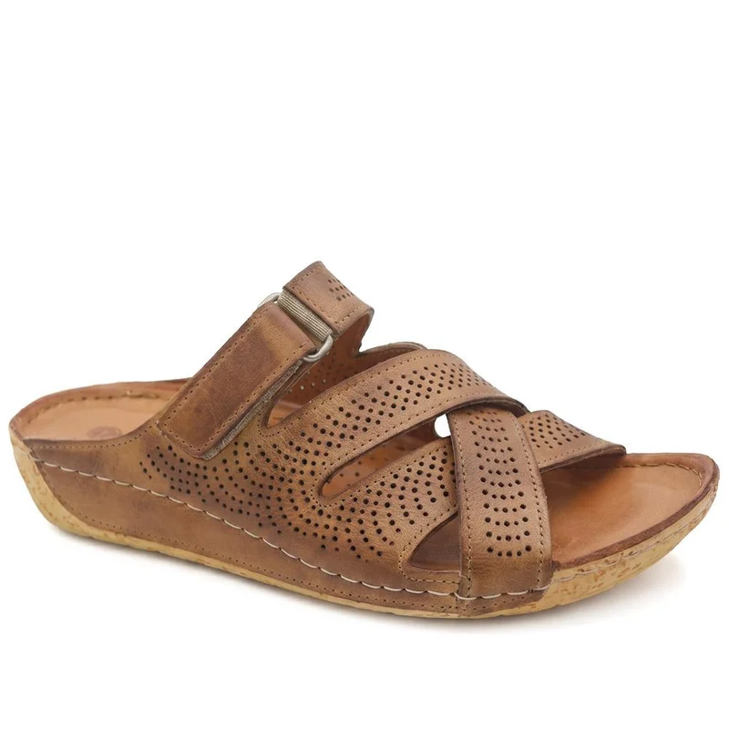 Leather Cut-Out Adjustable Strap Sandals - KARY43004 / 329 118