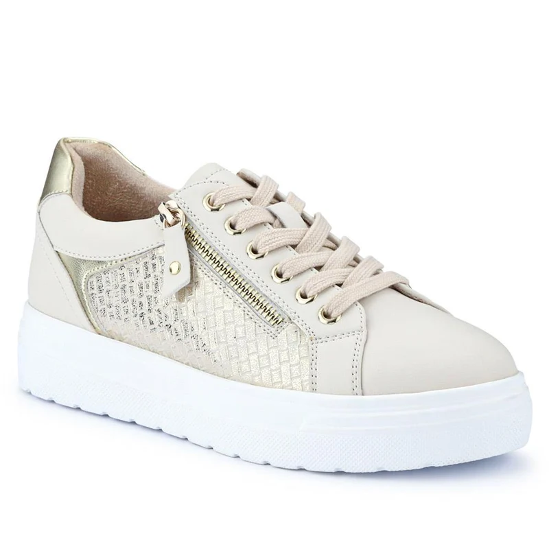 Wide Fit Chunky Lace-Up Trainers - WBINS41001 / 326 810 - Beige