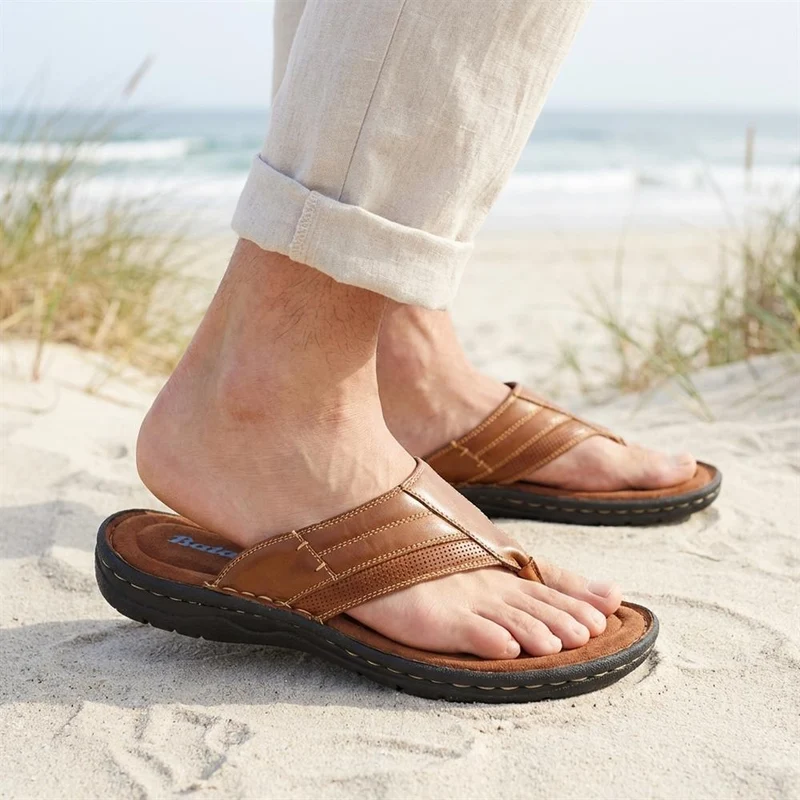 Leather Slip On Sandals - AATRA43002 / 328 935 - Tan