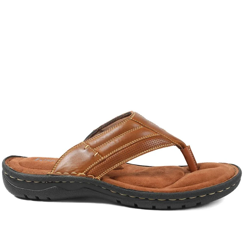Leather Slip On Sandals - AATRA43002 / 328 935 - Tan